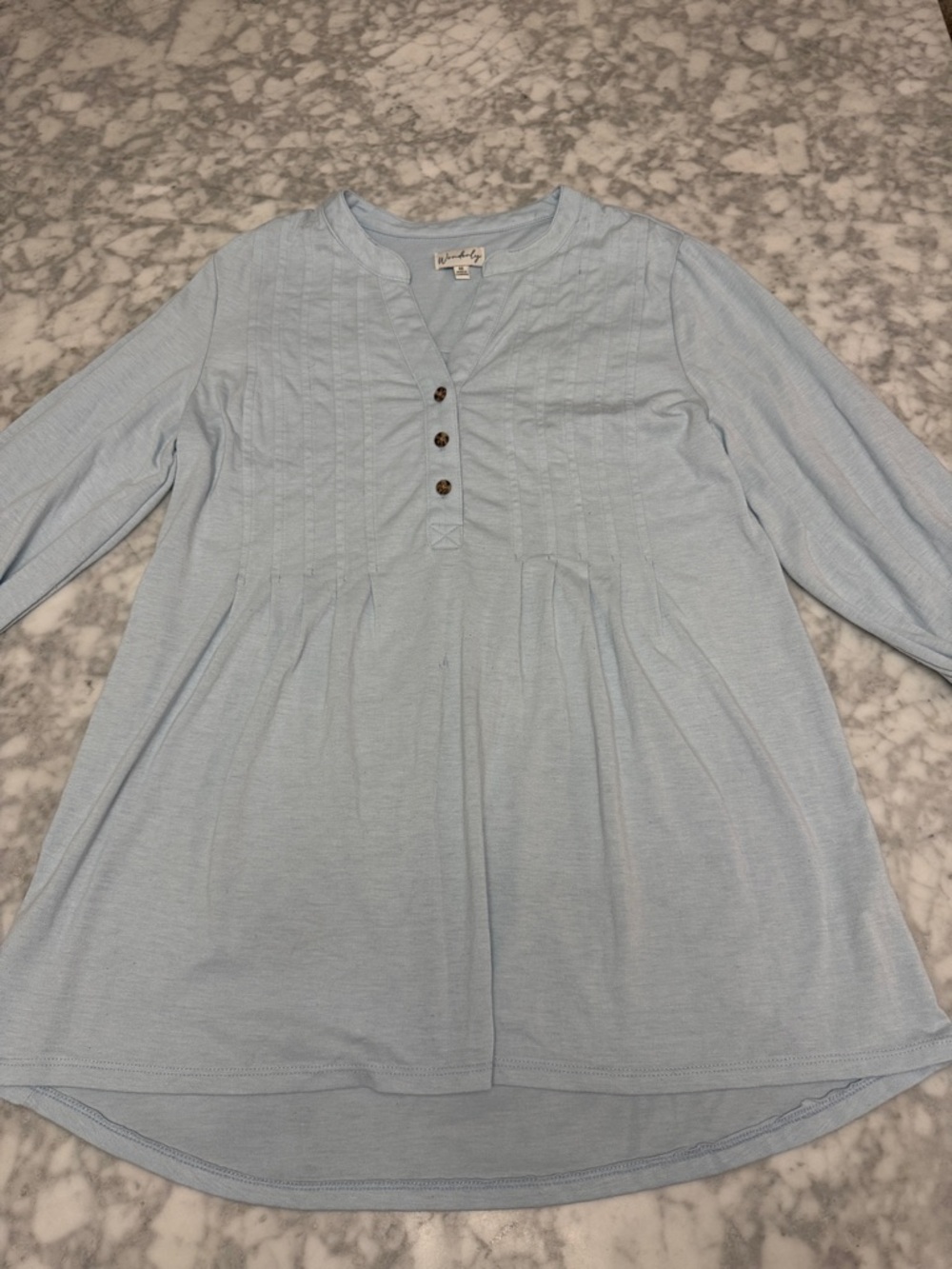 Wonderly Pale Blue Henley Pintuck Tunic